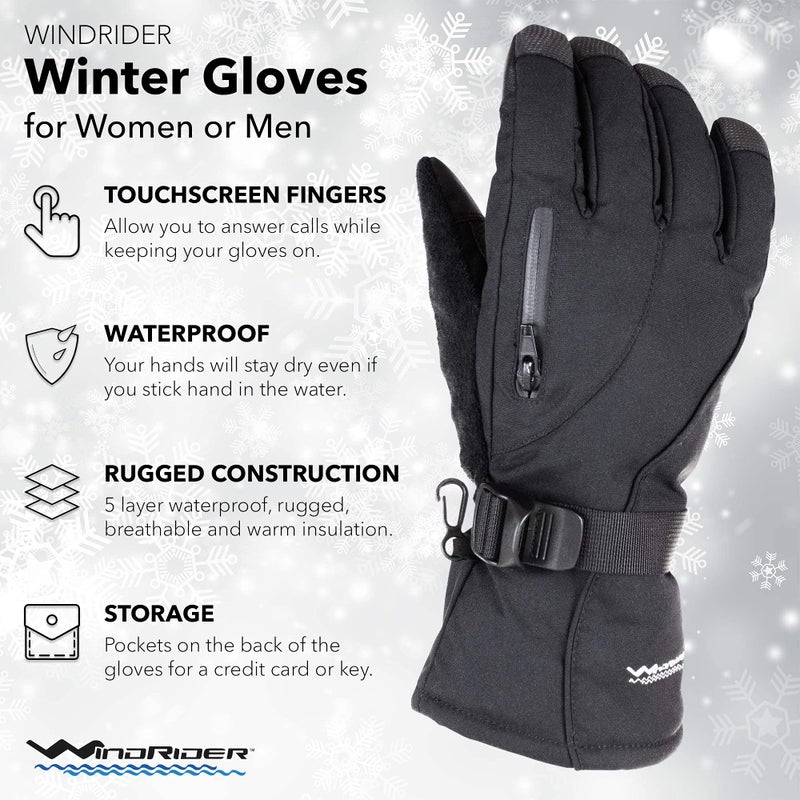 WindRider Rugged Waterproof Winter Gloves | Touchscreen Compatible | Cordura Shell, Thinsulate Insulation | Ice Fishing, Skiing, Sledding, Snowboard | for Women or Men - Image 2